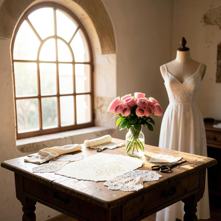 Mesa de trabajo en el atelier de Casa Tran Tran
