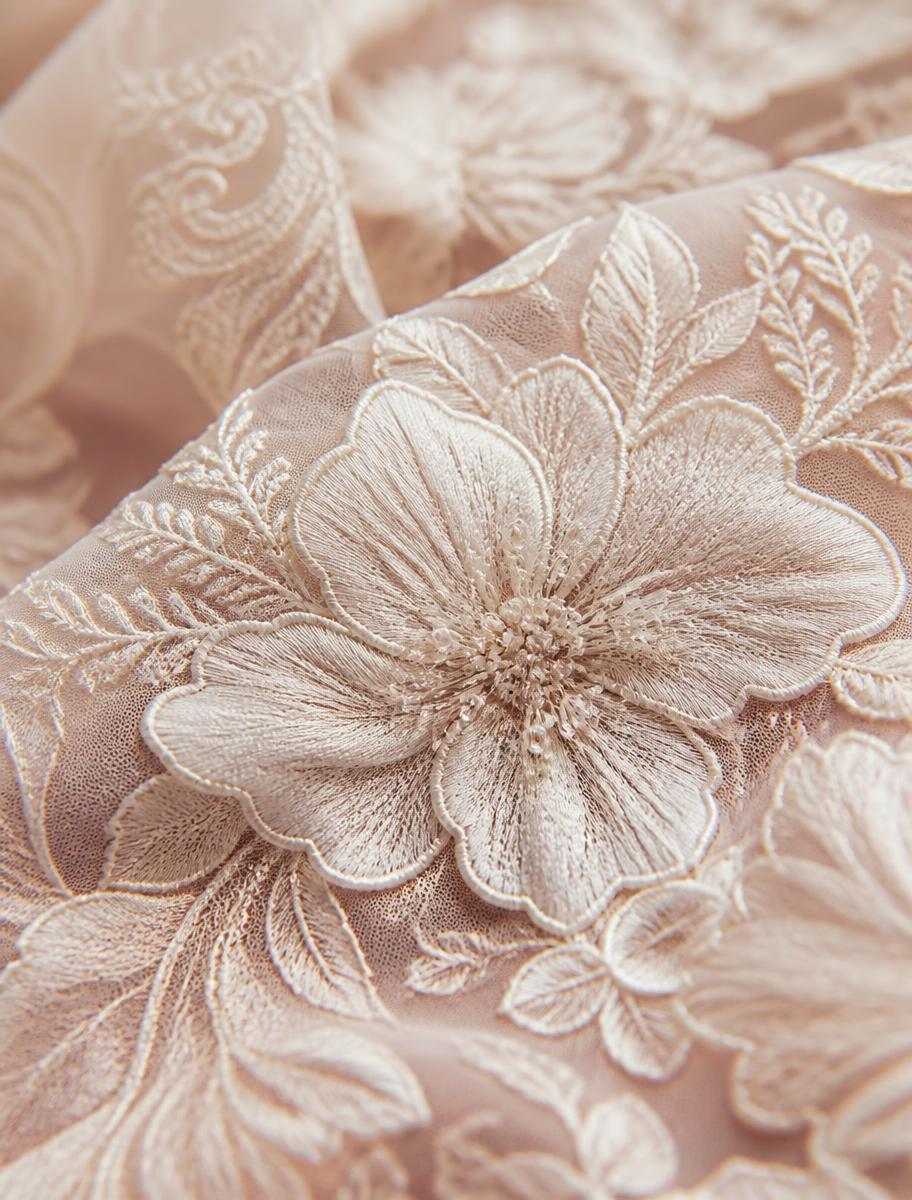 Detalle de encaje floral bordado a mano