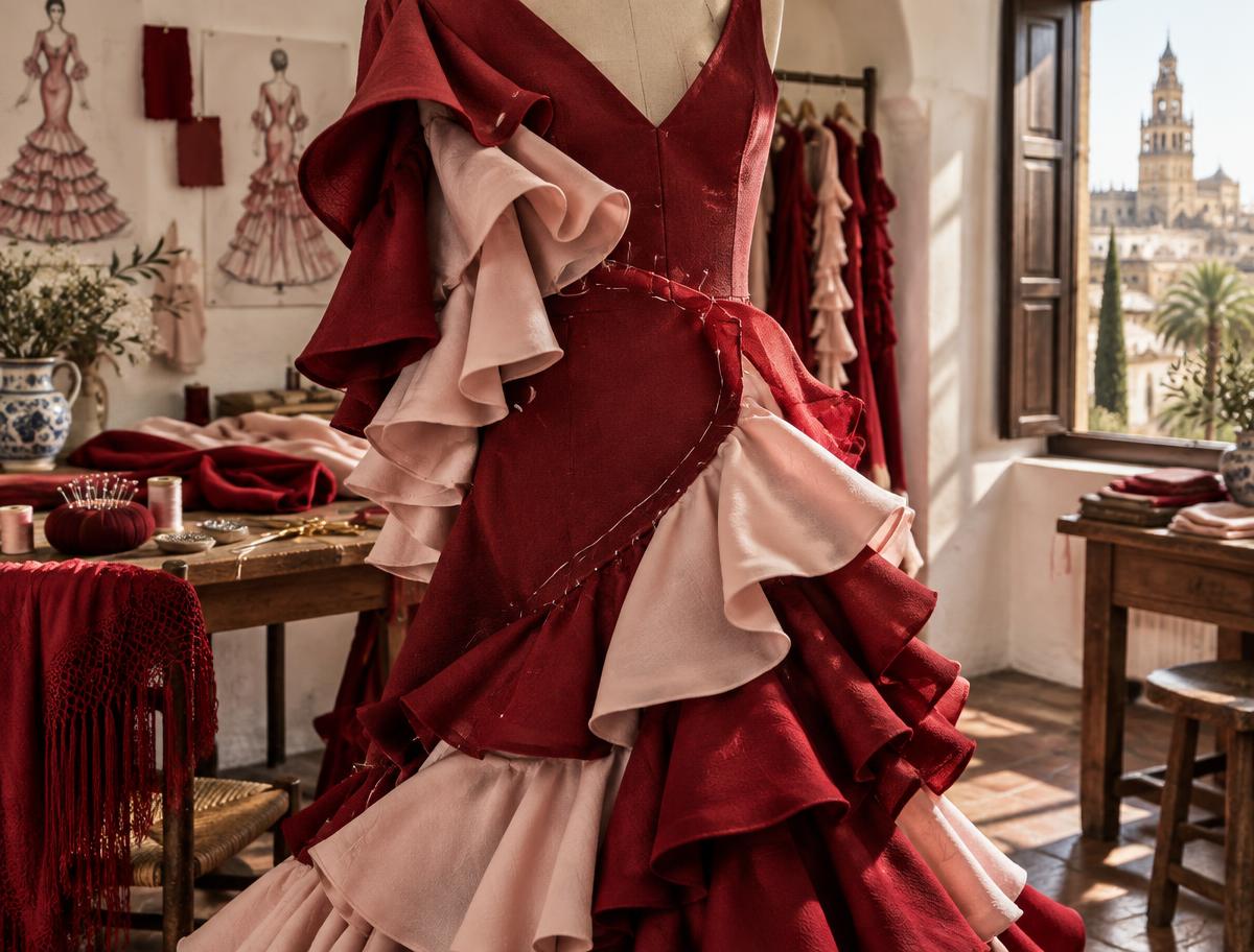 Vestido con volantes para el curso de moda flamenca